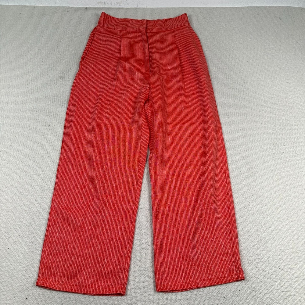 Dusan Pants Womens XS 100% Linen Wide‎ Leg Cropped High Rise Striped Red White